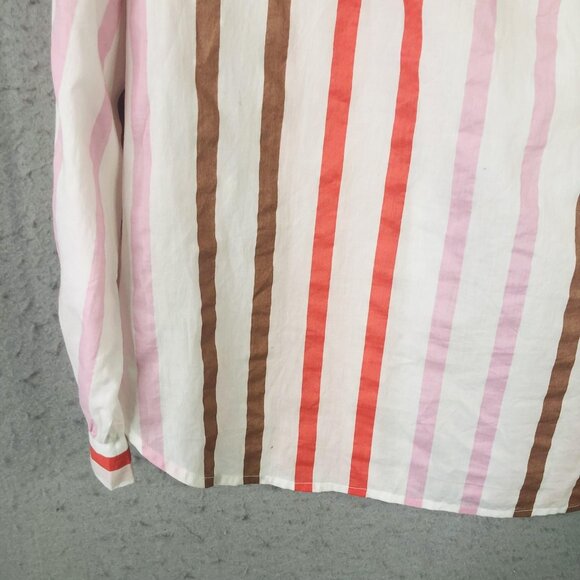 Velvet by Graham & Spencer Shirt Womens XS White Pink Brown Striped Button Front - Picture 15 of 16